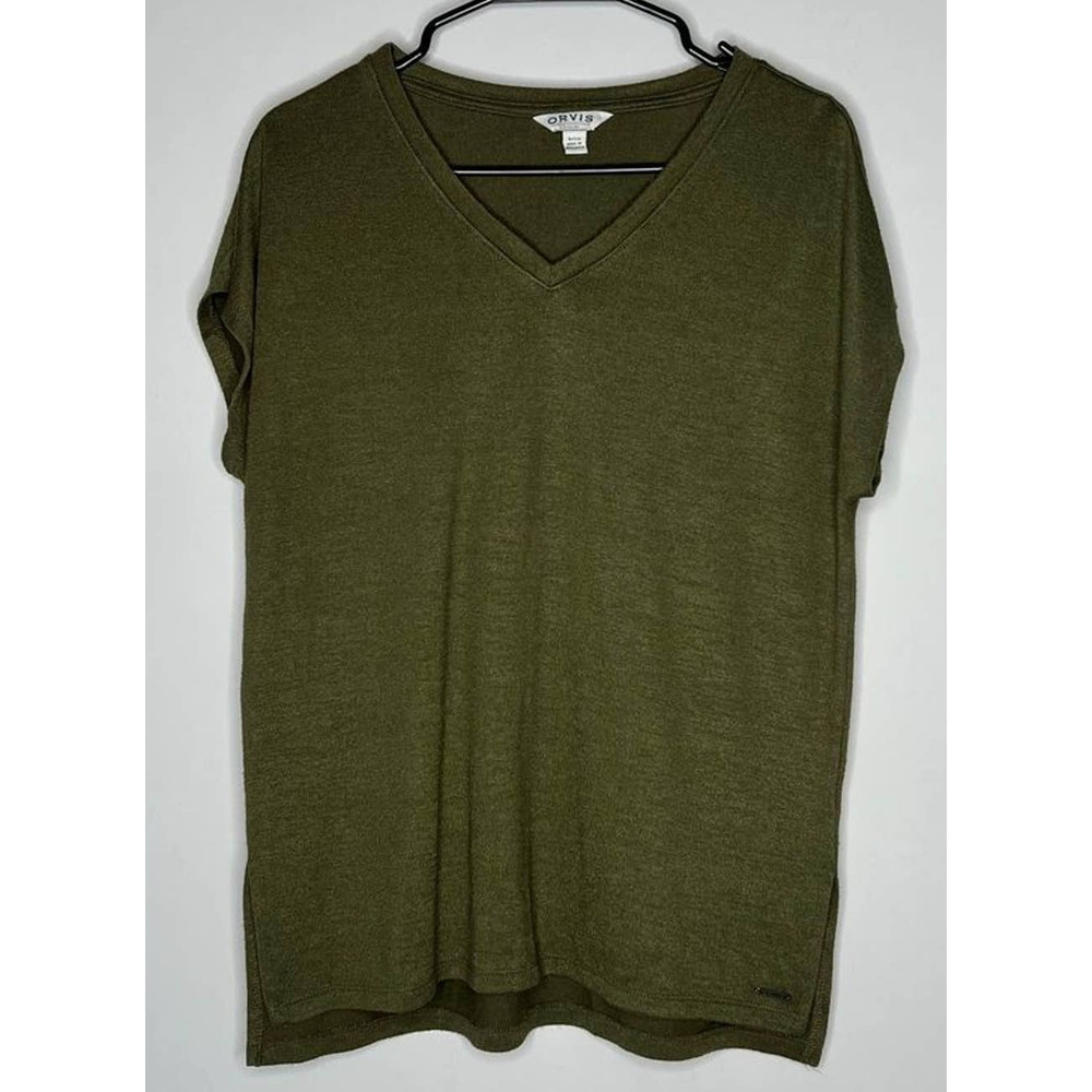 Orvis Short Sleeve V-Neck Tunic Olive Green Top Small
